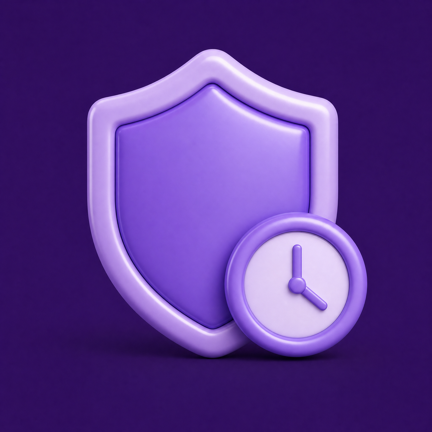 Purple shield icon with a clock