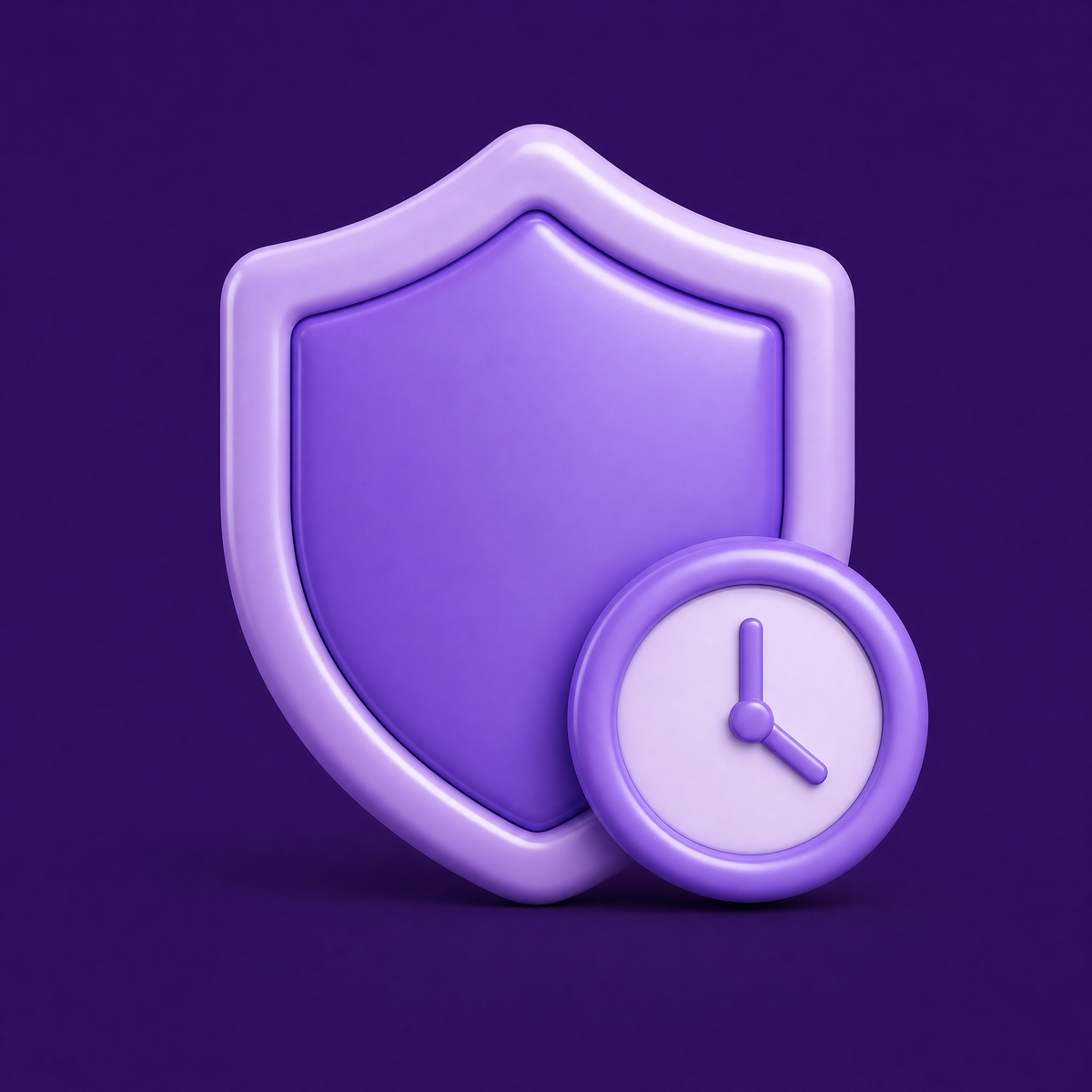 Purple shield icon with a clock