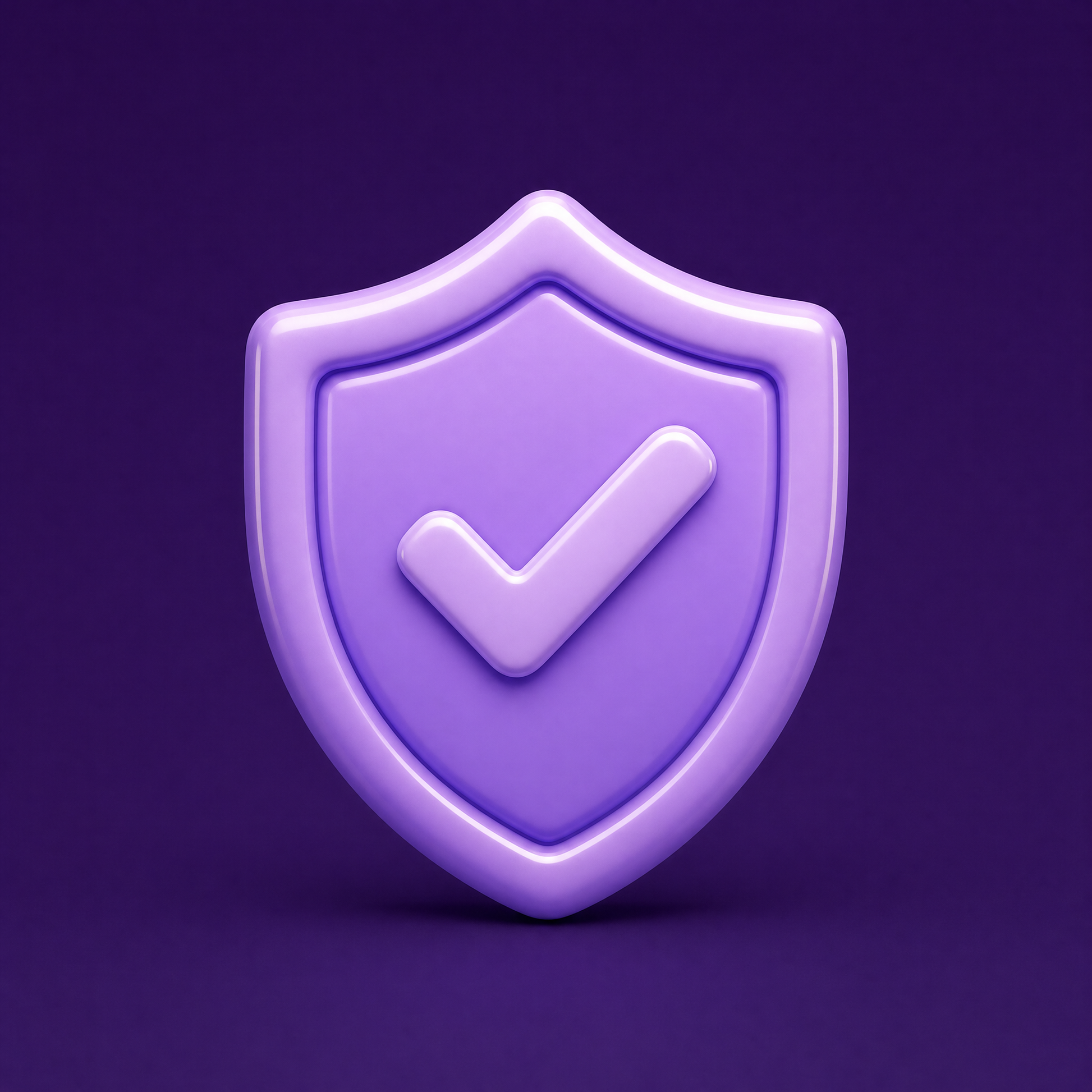 Purple shield icon with a checkmark