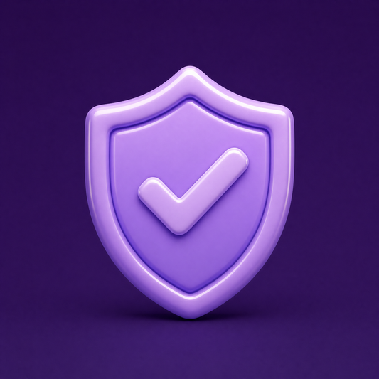 Purple shield icon with a checkmark